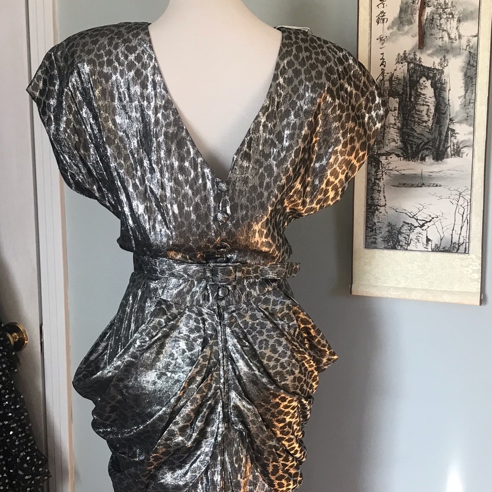 SOLD 80s silver leopard lame dress sz M - Picture 2 of 8